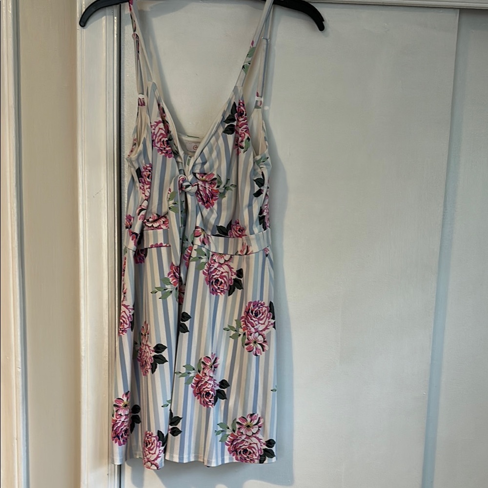 Candie's Pink Floral and Gray Striped Romper